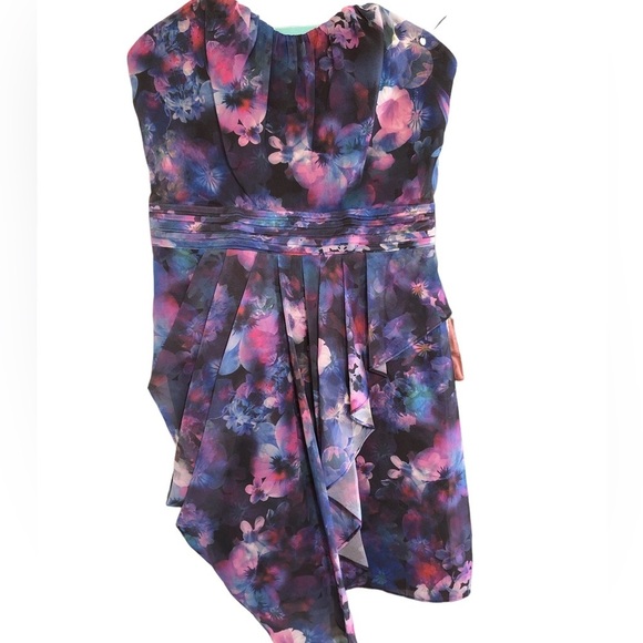 Guess Strapless Floral Cocktail Dress – Purple Blue Print – Size 6 - Picture 2 of 13